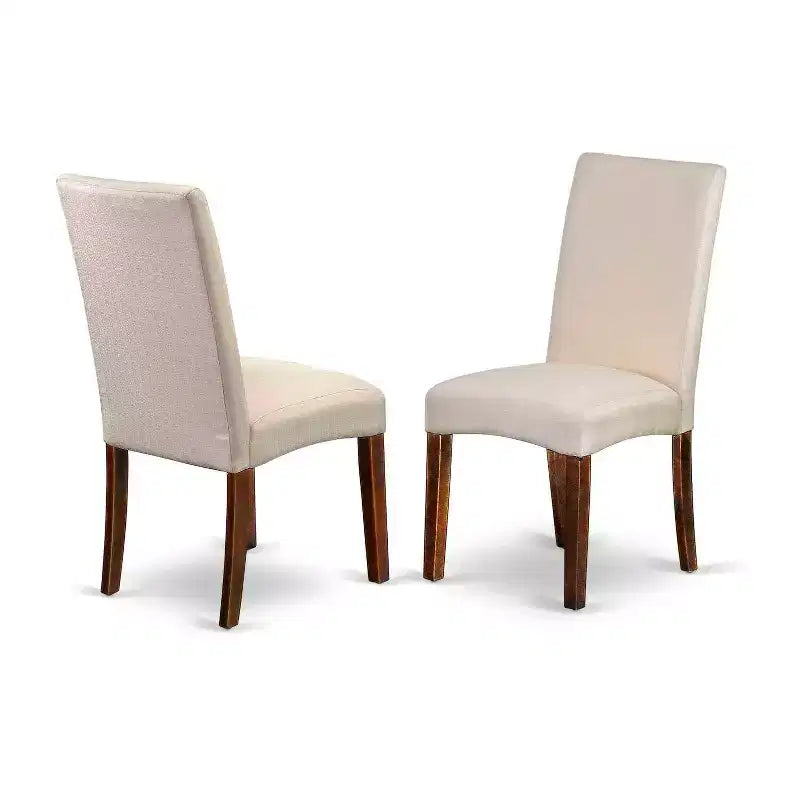 Ensemble de salle à manger méditerranéen - Table rectangulaire 3 pièces avec rallonge et 2 chaises Parsons - Tissu lin crème