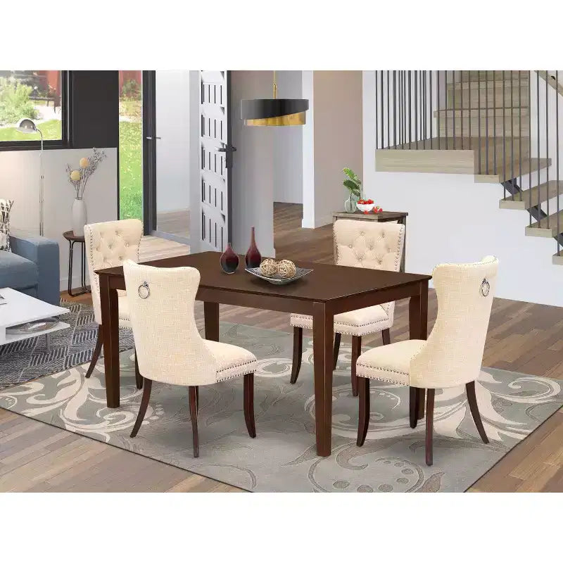 Ensemble de salle à manger rectangulaire 5 pièces en bois massif finition acajou – 4 places