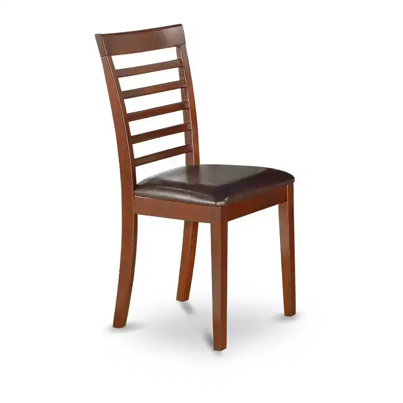 Table à manger ronde 5 pièces, plateau en bois massif finition acajou avec 4 chaises