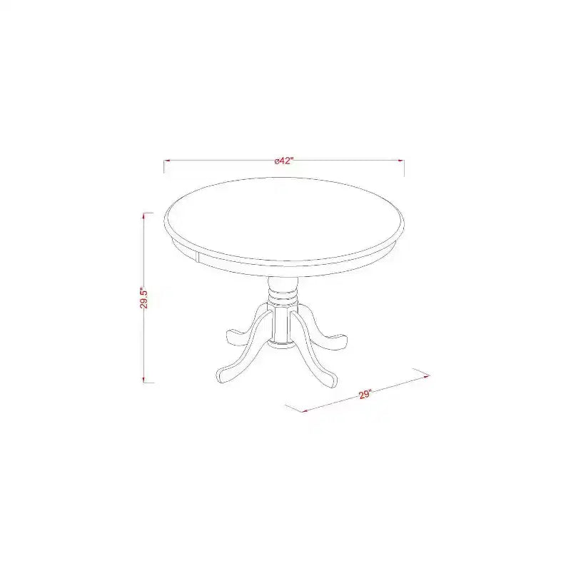 Table à manger ronde 5 pièces, plateau en bois massif finition acajou avec 4 chaises
