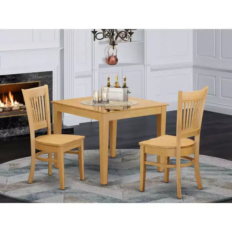Ensemble de salle à manger 3 pièces avec plateau en bois massif finition chêne brun naturel