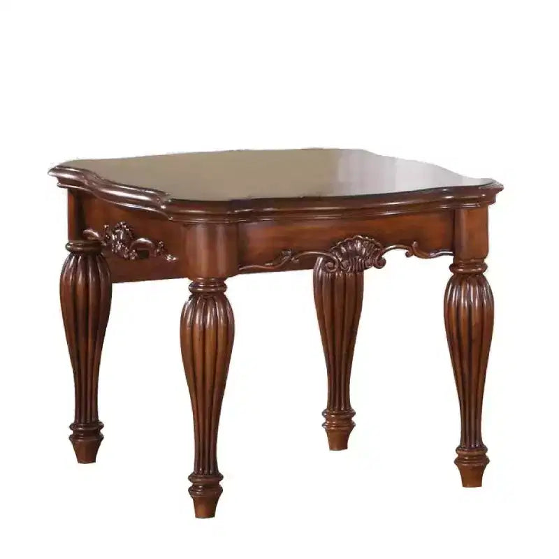 Table d'appoint carrée avec pieds courbés et étagère inférieure, brun cerise