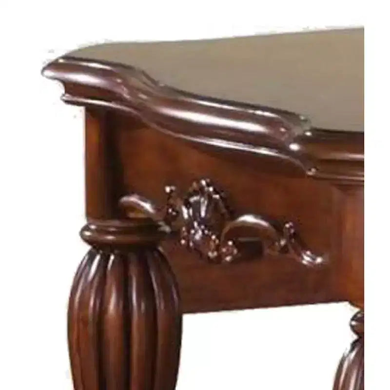 Table d'appoint carrée avec pieds courbés et étagère inférieure, brun cerise