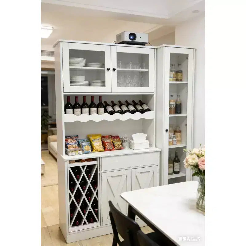 Meuble à vin en MDF, double porte en acrylique pour exposer en hauteur dans une salle à manger ou un bar