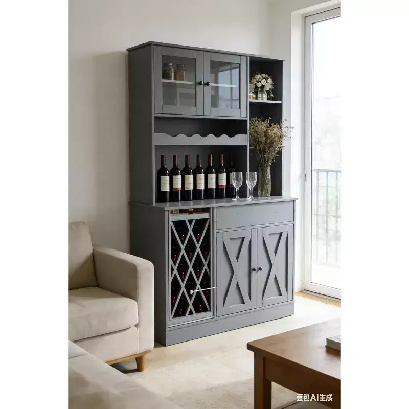 Meuble à vin en MDF, double porte en acrylique pour exposer en hauteur dans une salle à manger ou un bar