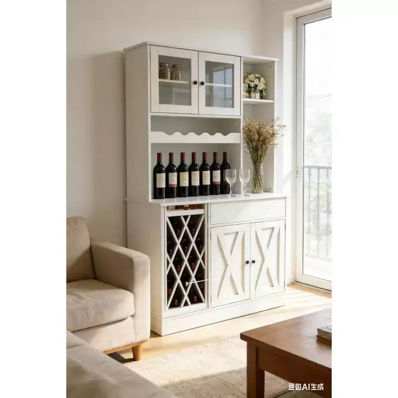 Meuble à vin en MDF, double porte en acrylique pour exposer en hauteur dans une salle à manger ou un bar