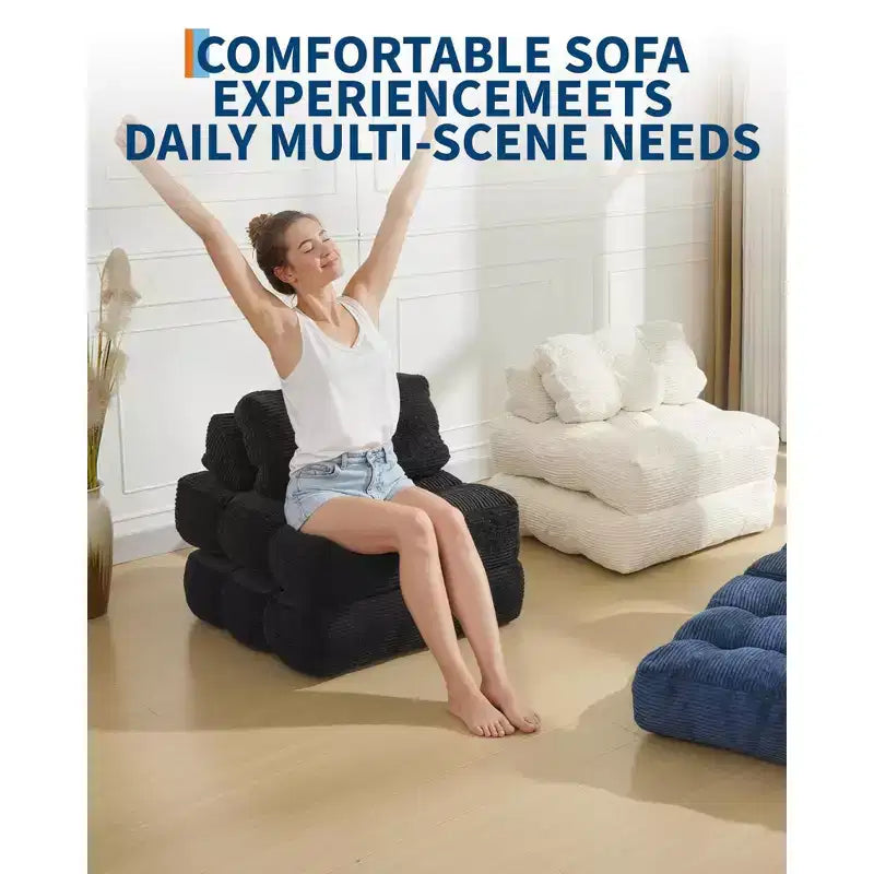 Canapé-lit pliant, Fauteuil lit convertible une place avec oreiller, matelas et support dorsal, Housse lavable en machine, pour Salon, Chambre universitaire, Appartement
