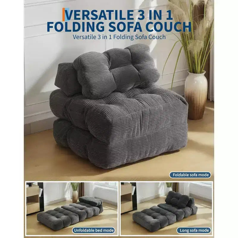 Canapé-lit pliant, Fauteuil lit convertible une place avec oreiller, matelas et support dorsal, Housse lavable en machine, pour Salon, Chambre universitaire, Appartement