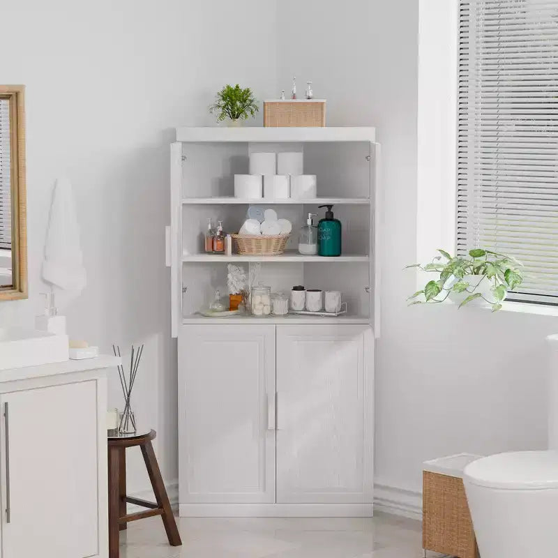 Meuble de rangement d'angle moderne en bois massif à 4 portes Rangement efficace pour coin de maison Salon Blanc 2 pièces