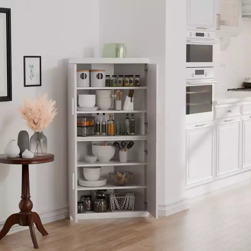 Meuble de rangement d'angle moderne en bois massif à 4 portes Rangement efficace pour coin de maison Salon Blanc 2 pièces