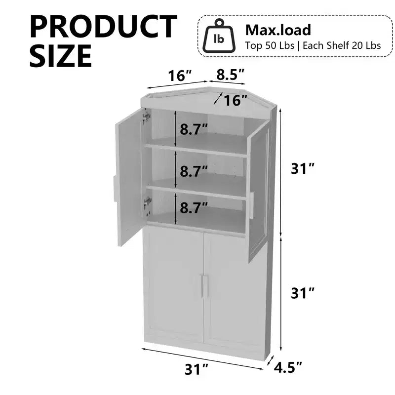 Meuble de rangement d'angle moderne en bois massif à 4 portes Rangement efficace pour coin de maison Salon Blanc 2 pièces