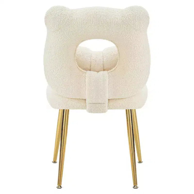 Chaise de coiffeuse, revêtement en fausse fourrure de mouton, coussin de dossier et pieds en métal doré, pour salon/dressing/bureau à domicile