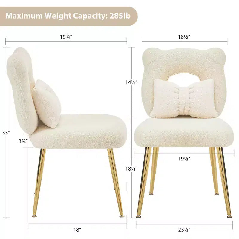 Chaise de coiffeuse, revêtement en fausse fourrure de mouton, coussin de dossier et pieds en métal doré, pour salon/dressing/bureau à domicile