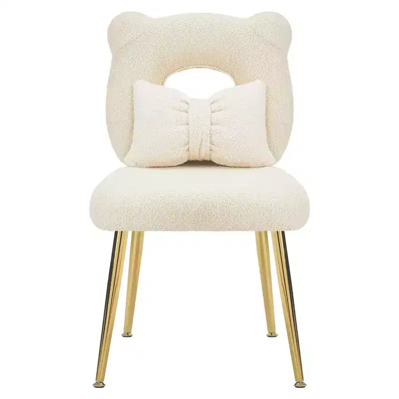 Chaise de coiffeuse, revêtement en fausse fourrure de mouton, coussin de dossier et pieds en métal doré, pour salon/dressing/bureau à domicile