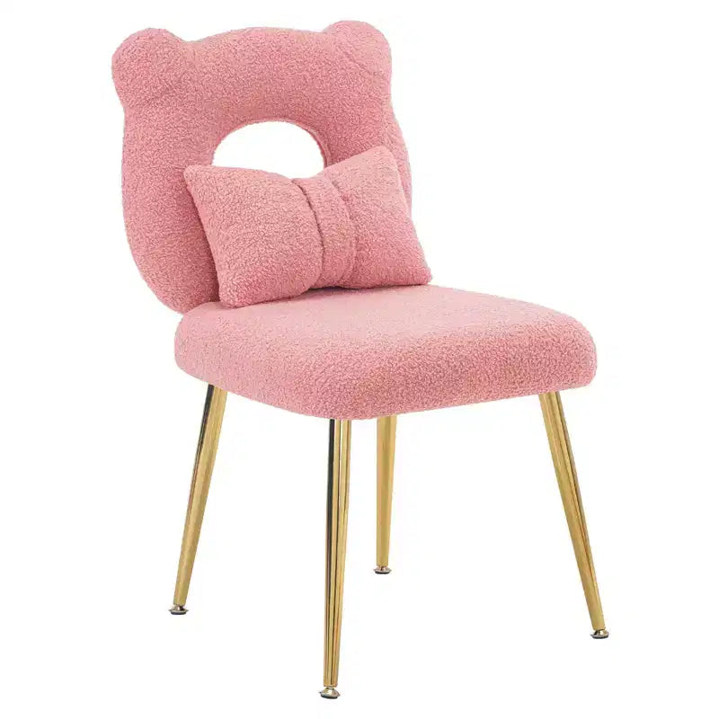 Chaise de coiffeuse, revêtement en fausse fourrure de mouton, coussin de dossier et pieds en métal doré, pour salon/dressing/bureau à domicile