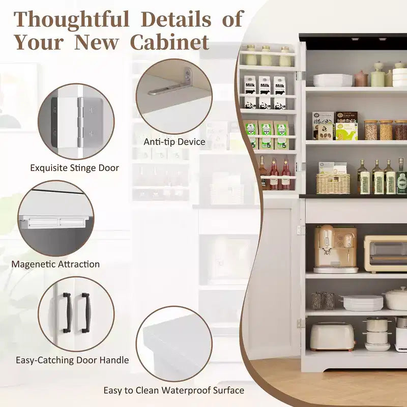 Élément de rangement de cuisine 66,7 po, avec étagères de porte, tiroir dissimulé et étagère réglable. Meuble de rangement autonome pour cuisine, salle à manger