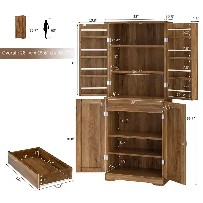 Élément de rangement de cuisine 66,7 po, avec étagères de porte, tiroir dissimulé et étagère réglable. Meuble de rangement autonome pour cuisine, salle à manger