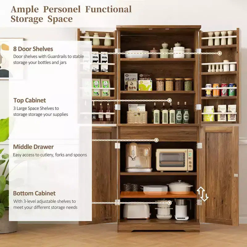 Élément de rangement de cuisine 66,7 po, avec étagères de porte, tiroir dissimulé et étagère réglable. Meuble de rangement autonome pour cuisine, salle à manger