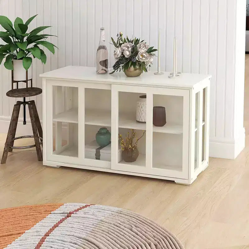 Meuble de rangement blanc pour cuisine, avec porte vitrée pour l'exposition et le rangement