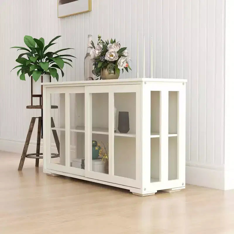 Meuble de rangement blanc pour cuisine, avec porte vitrée pour l'exposition et le rangement