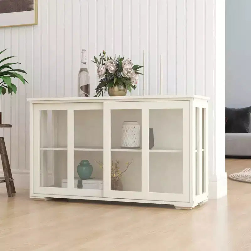 Meuble de rangement blanc pour cuisine, avec porte vitrée pour l'exposition et le rangement