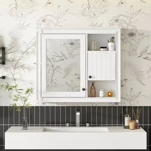 MAYEERTY 32 Bathroom Wall Cabinet with MIrrorWall Mounted Medicine Cabinet with 3 Shelves for Bathroom White