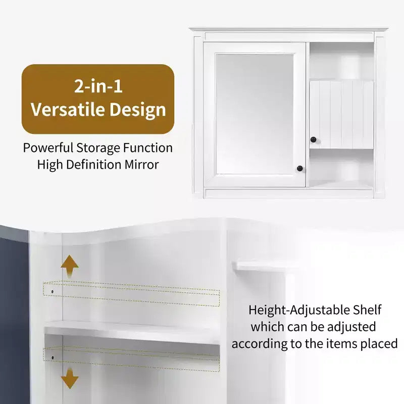 Meuble haut de salle de bain 32" avec miroirArmoire à pharmacie murale avec 3 étagères pour salle de bain, blanc