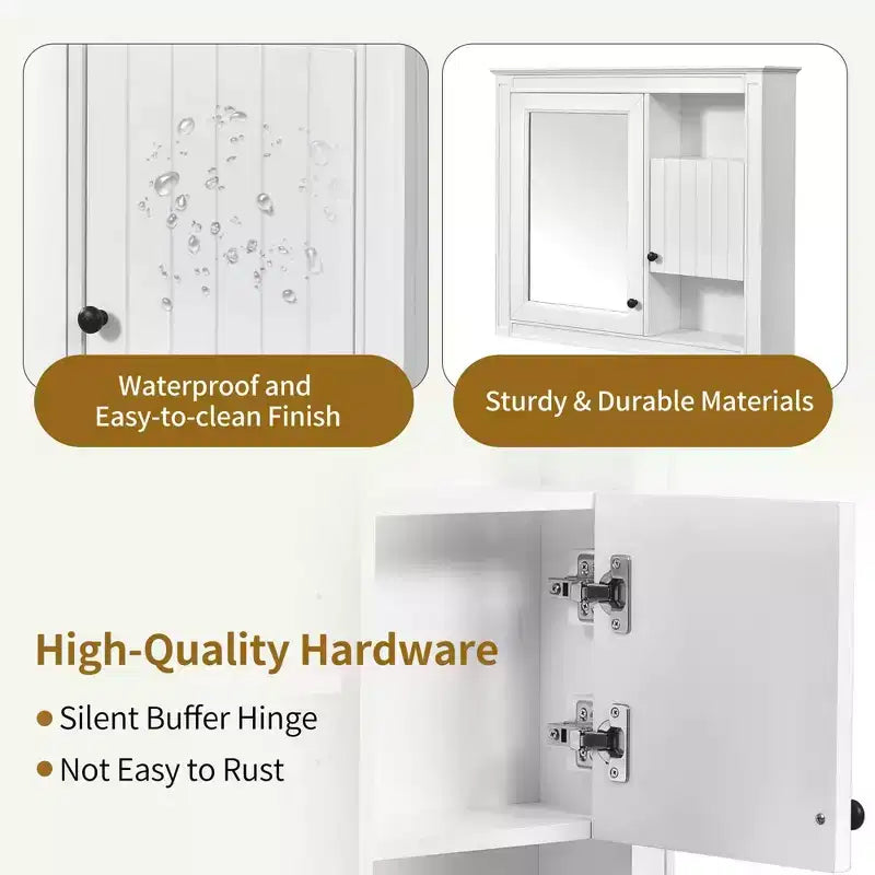 Meuble haut de salle de bain 32" avec miroirArmoire à pharmacie murale avec 3 étagères pour salle de bain, blanc