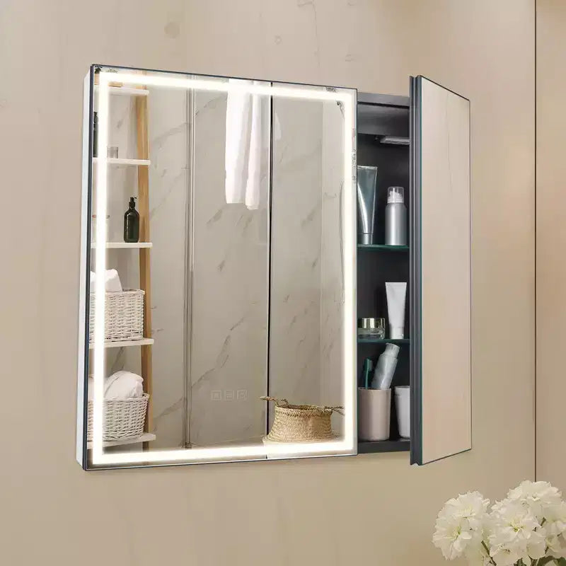 Armoire à pharmacie lumineuse avec miroir, 30 x 28 pouces, encastrée ou murale, armoire de salle de bain à LED dimmable 3 couleurs, blanc