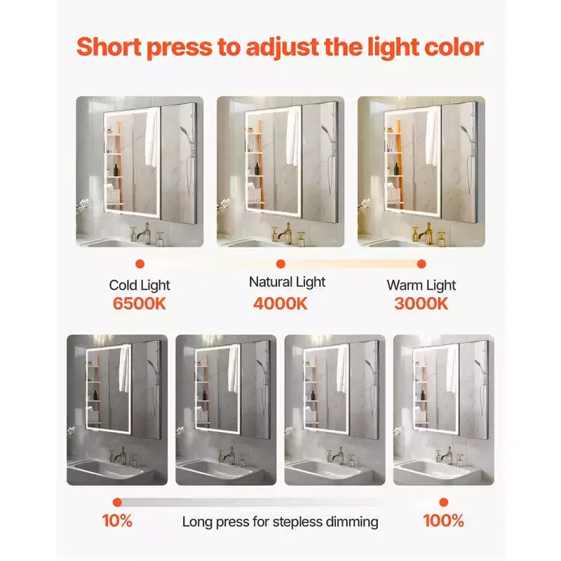 Armoire à pharmacie lumineuse avec miroir, 30 x 28 pouces, encastrée ou murale, armoire de salle de bain à LED dimmable 3 couleurs, blanc