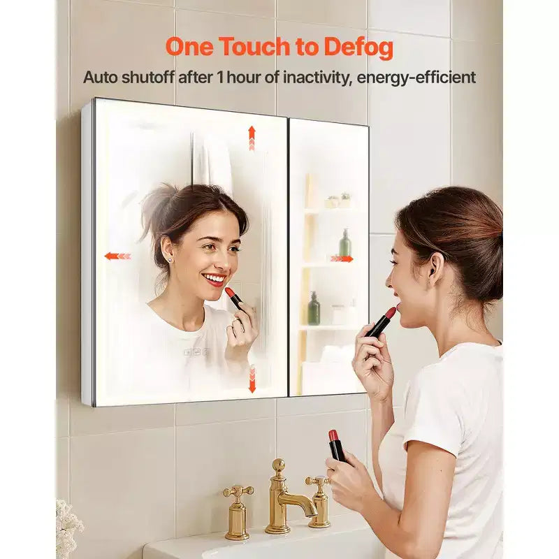 Armoire à pharmacie lumineuse avec miroir, 30 x 28 pouces, encastrée ou murale, armoire de salle de bain à LED dimmable 3 couleurs, blanc