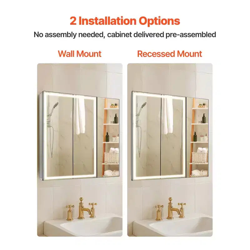 Armoire à pharmacie lumineuse avec miroir, 30 x 28 pouces, encastrée ou murale, armoire de salle de bain à LED dimmable 3 couleurs, blanc