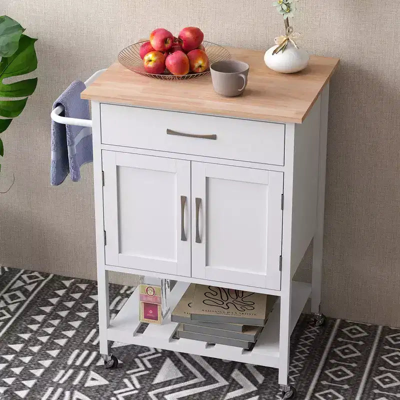 Îlot de cuisine roulant avec tiroir, armoire de rangement à 2 portes et plateau inférieur
