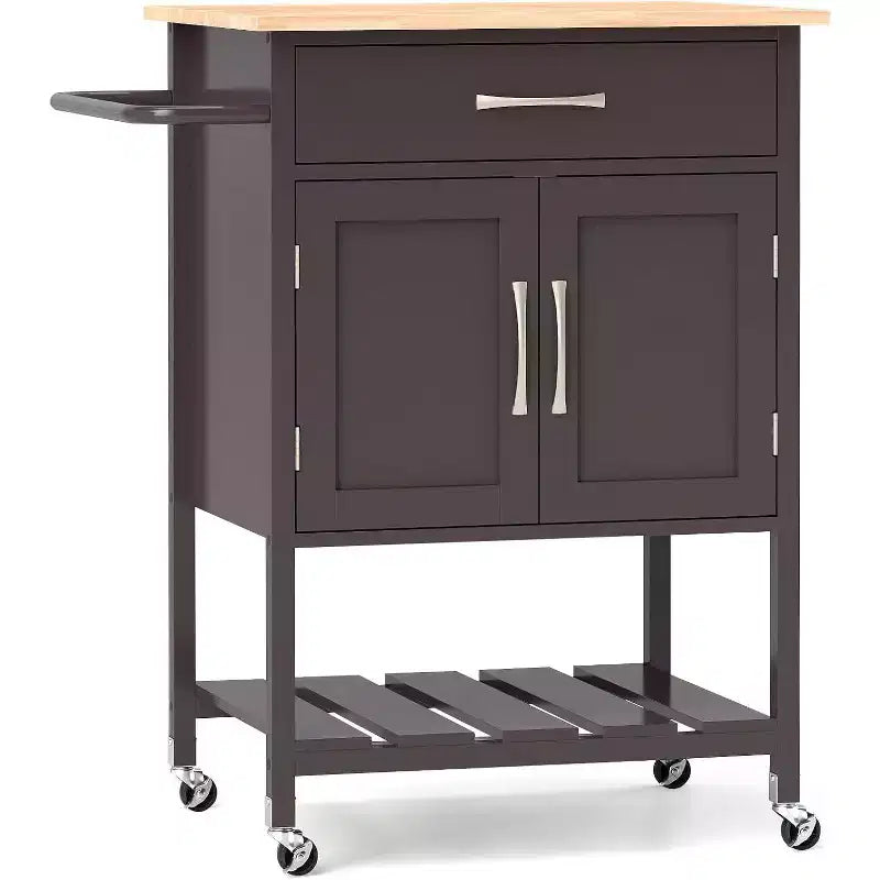Îlot de cuisine roulant avec tiroir, armoire de rangement à 2 portes et plateau inférieur