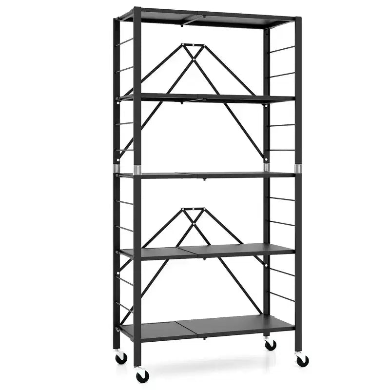 Étagère de rangement pliable à 5 niveaux avec roulettes et étagères réglables en métal