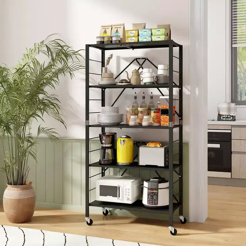 Étagère de rangement pliable à 5 niveaux avec roulettes et étagères réglables en métal