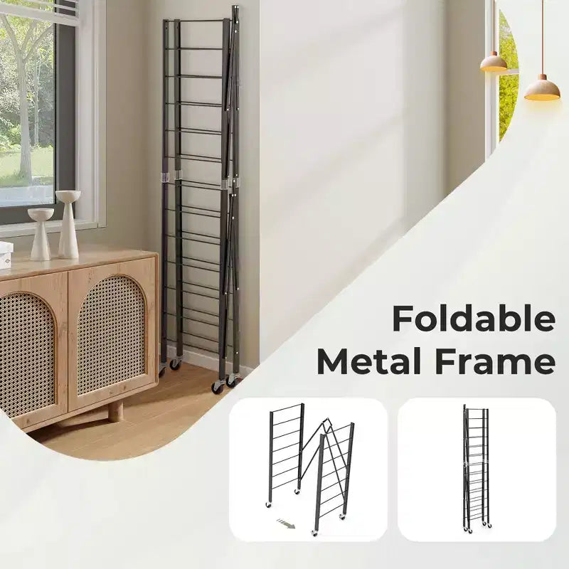 Étagère de rangement pliable à 5 niveaux avec roulettes et étagères réglables en métal