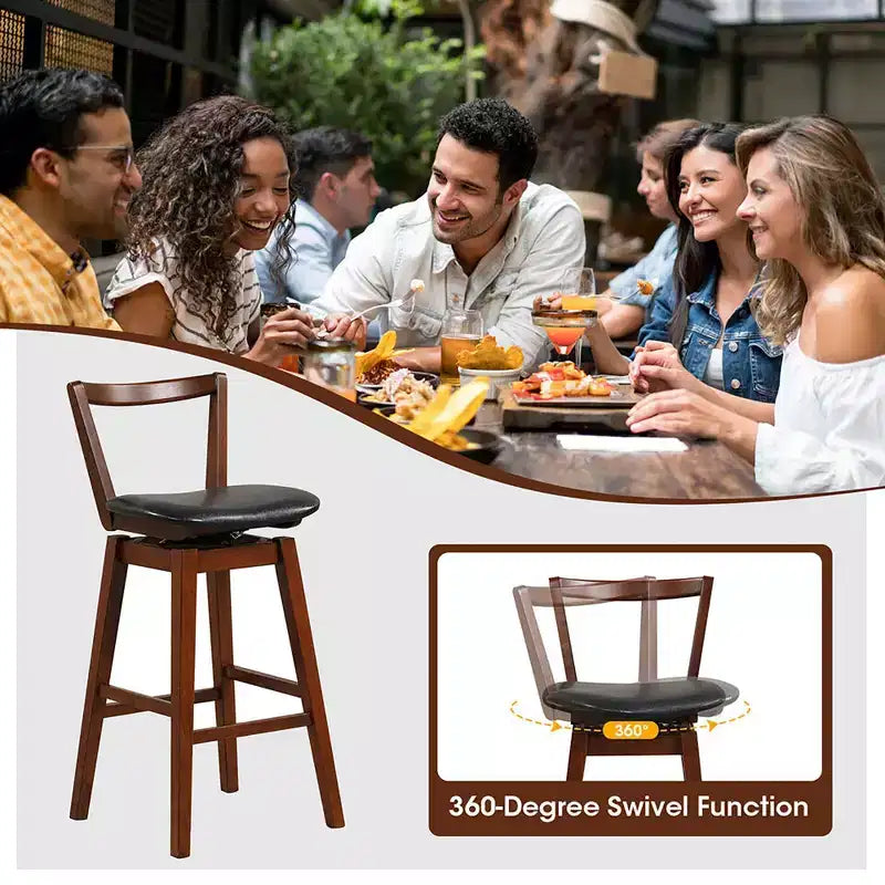 Tabouret de bar pivotant à hauteur de comptoir 30,5, assise en cuir PU capitonné, dossier creux