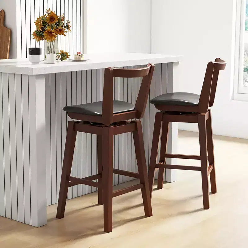 Tabouret de bar pivotant à hauteur de comptoir 30,5, assise en cuir PU capitonné, dossier creux