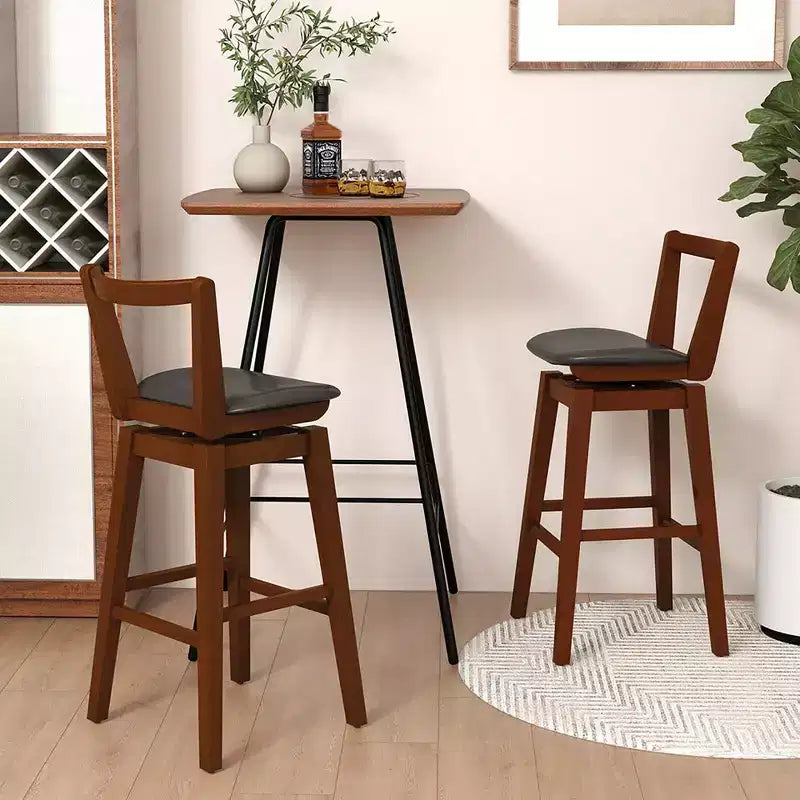 Tabouret de bar pivotant à hauteur de comptoir 30,5, assise en cuir PU capitonné, dossier creux