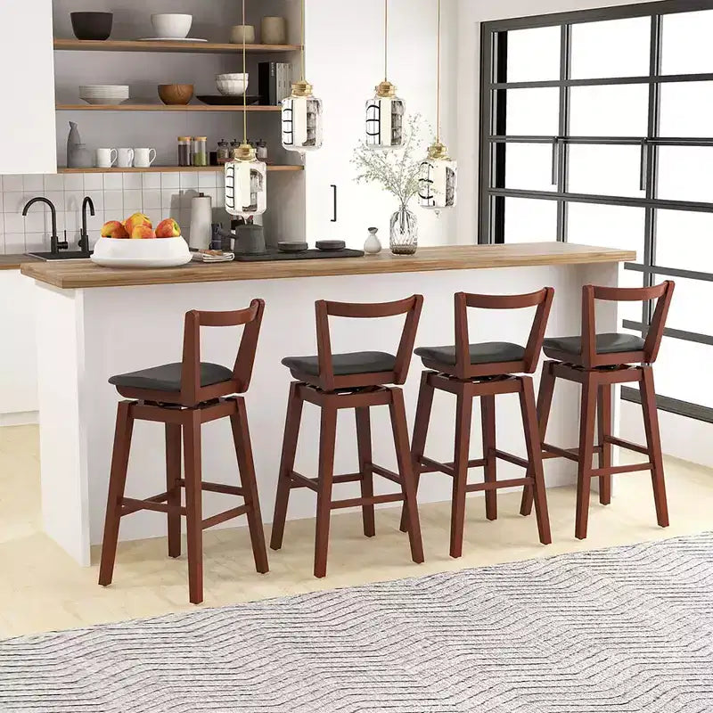 Tabouret de bar pivotant à hauteur de comptoir 30,5, assise en cuir PU capitonné, dossier creux