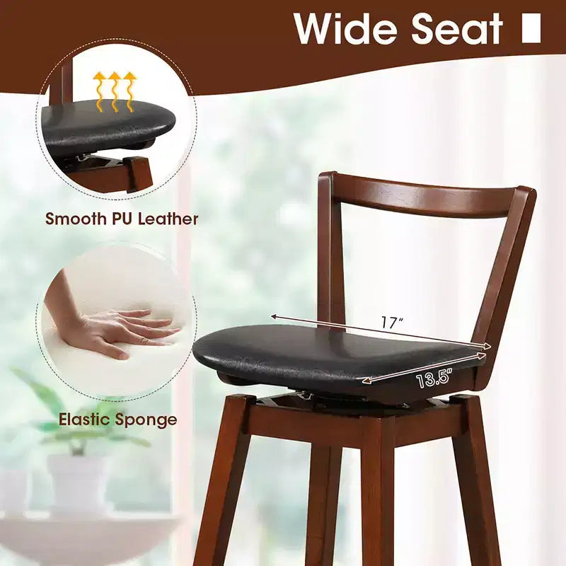 Tabouret de bar pivotant à hauteur de comptoir 30,5, assise en cuir PU capitonné, dossier creux