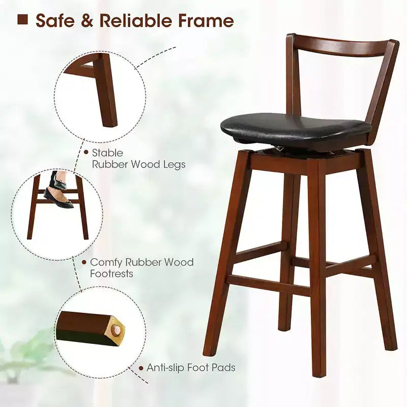 Tabouret de bar pivotant à hauteur de comptoir 30,5, assise en cuir PU capitonné, dossier creux