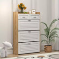 Shoe Cabinet with 3 Flip Drawers, 2 Storage Drawers, Freestanding Modern Shoes Organizer for Hallway, Bedroom , Entryway Storage White