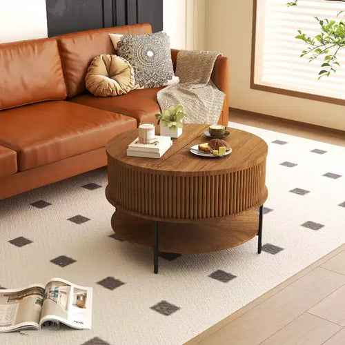 GDFStudio Lewis Rustic 31.5 Round Lift-Top Coffee Table with Hidden Storage