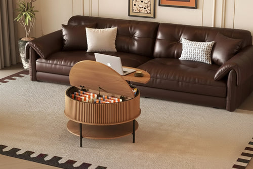 Table basse ronde Lewis Rustic 31.5 avec plateau relevable et rangement caché