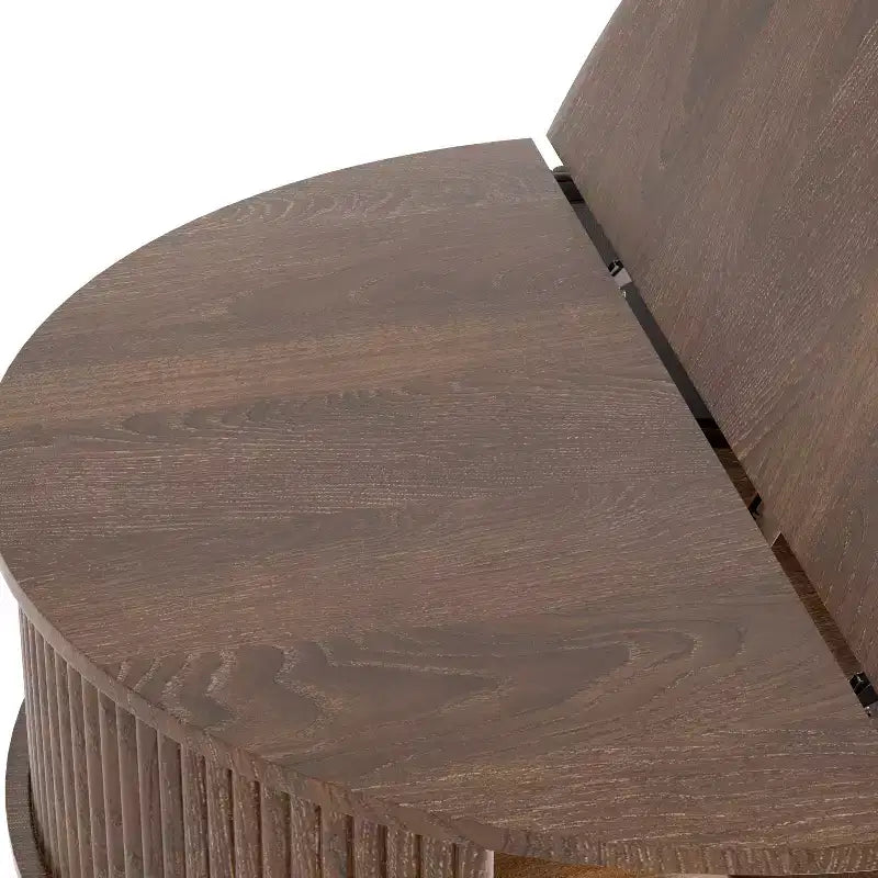 Table basse ronde Lewis Rustic 31.5 avec plateau relevable et rangement caché