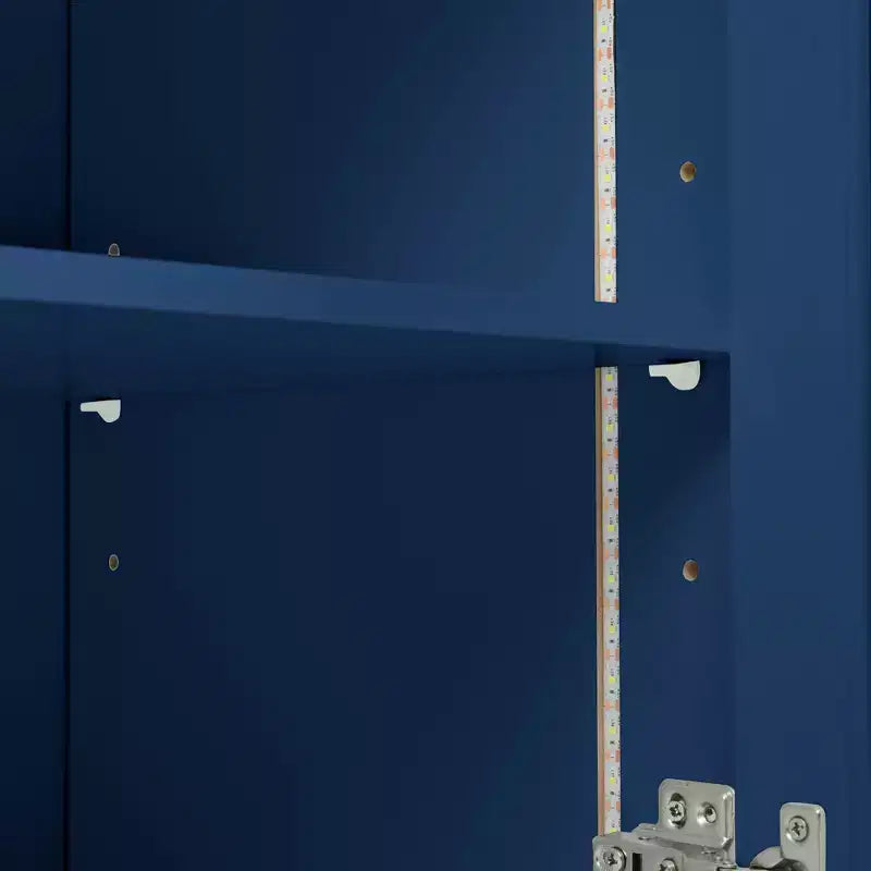 Îlot de cuisine roulant avec table extensible, îlot de cuisine sur roulettes avec lumières LED, prises électriques, 2 portes en verre cannelé et étagères de rangement