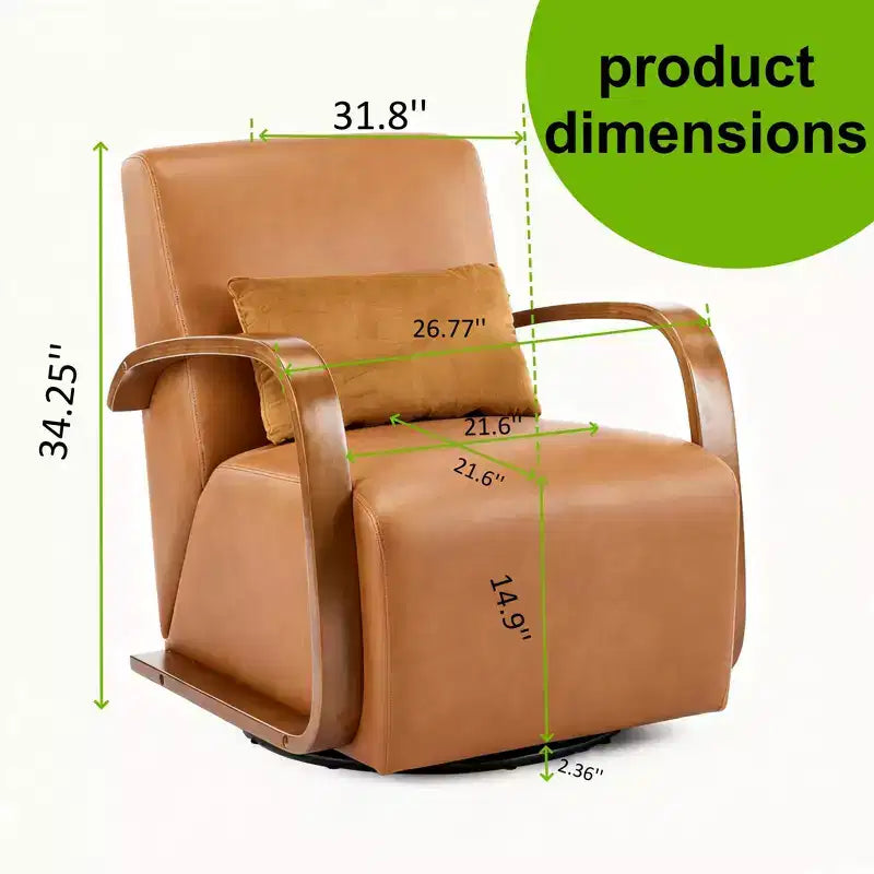 Fauteuil d'appoint pivotant, Fauteuil de salon avec revêtement en similicuir, Accoudoirs en bois massif, Fauteuil pivotant simple et ergonomique pour le salon
