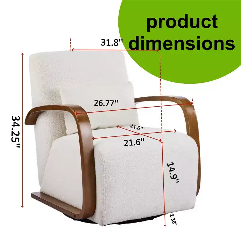 Fauteuil d'appoint pivotant, Fauteuil de salon avec revêtement en similicuir, Accoudoirs en bois massif, Fauteuil pivotant simple et ergonomique pour le salon